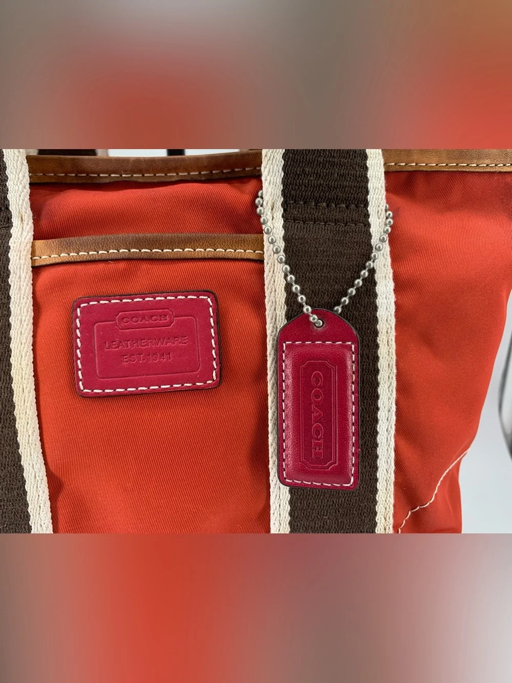 Coach Hampton Mini Tote 6260 Orange Nylon Leather Trim Y2K